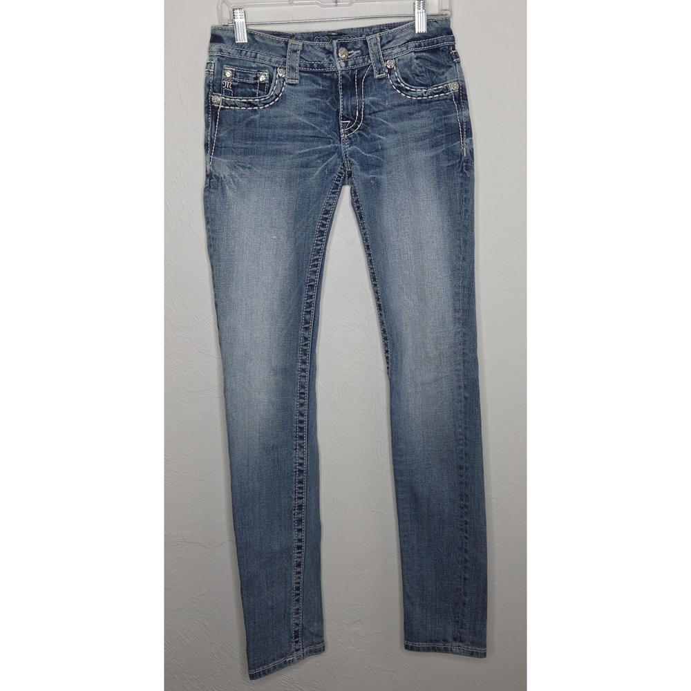 Miss Me Jeans Skinny JE5737SL Size 27 Blue Denim Sequin Rhinestone Pockets